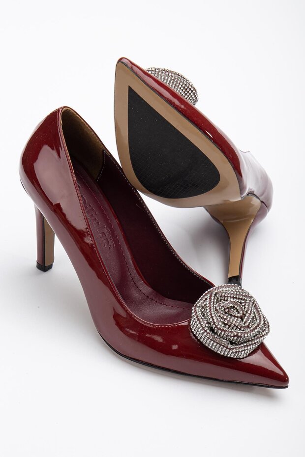 Patent Leather Thin Heel Burgundy Skin Women's Stiletto
