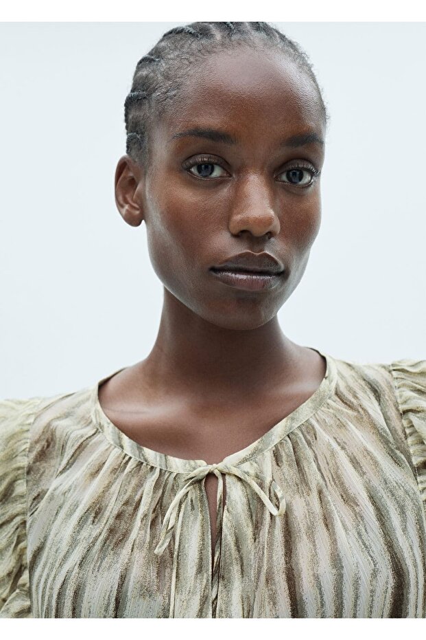 Yarı transparan desenli bluz - 5