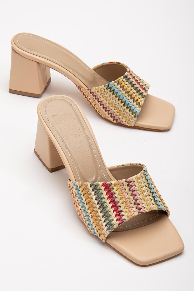 Straw and Flat Tekbant Nude Women's Heeled Slippers