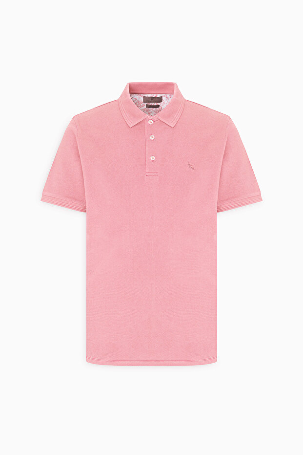 Erkek Gül Kurusu Slim Fit Dar Kesim Polo Yaka %100 Pamuk Kısa Kollu Tişört - 5
