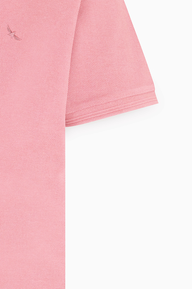 Erkek Gül Kurusu Slim Fit Dar Kesim Polo Yaka %100 Pamuk Kısa Kollu Tişört - 7