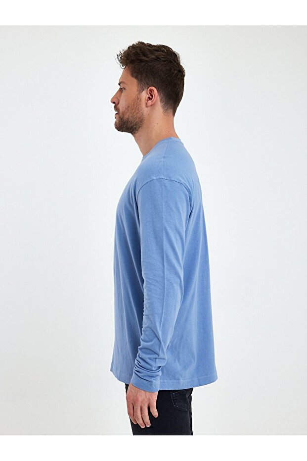 Bisiklet Yaka Basıc Mavi Sweatshırt - 4