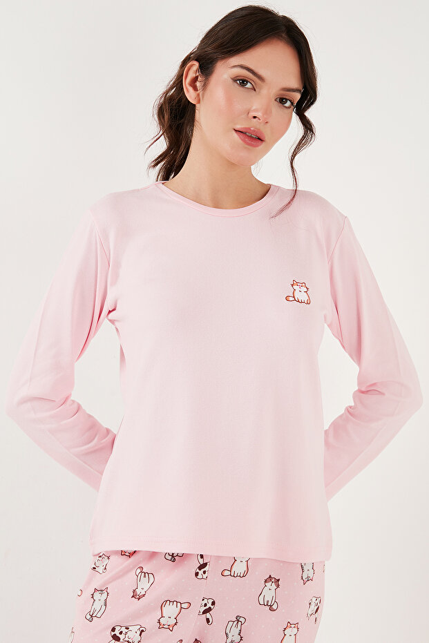 Streç Regular Fit Beli Lastikli Bisiklet Yaka Pijama Takımı  PİJAMA TAKIMI 65714101 - 6