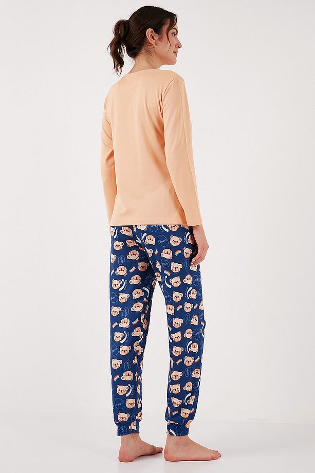 Streç Regular Fit Beli Lastikli Bisiklet Yaka Pijama Takımı  PİJAMA TAKIMI 65714101 - 8