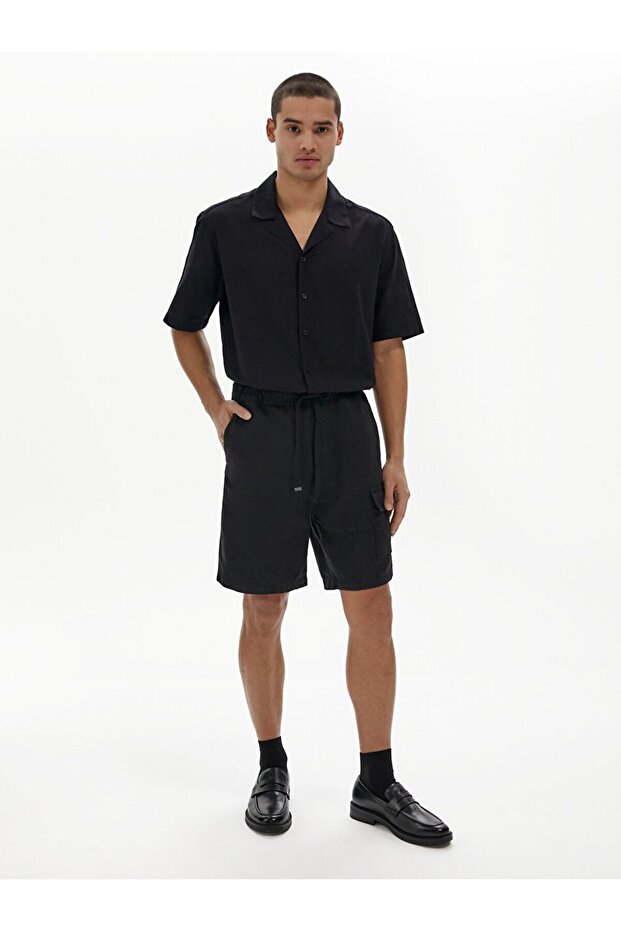 Gabardin Kargo Siyah Şort - 1