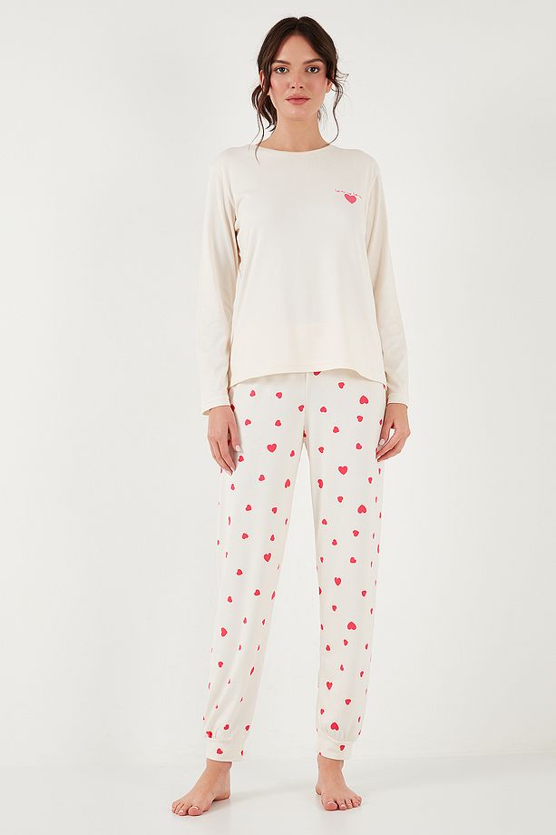 Streç Regular Fit Beli Lastikli Bisiklet Yaka Pijama Takımı  PİJAMA TAKIMI 65714101 - 6