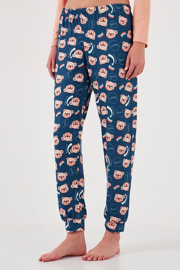 Streç Regular Fit Beli Lastikli Bisiklet Yaka Pijama Takımı  PİJAMA TAKIMI 65714101 - 7