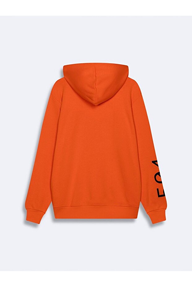 Kontrast Baskılı Kapüşonlu Turuncu Sweatshırt - 2