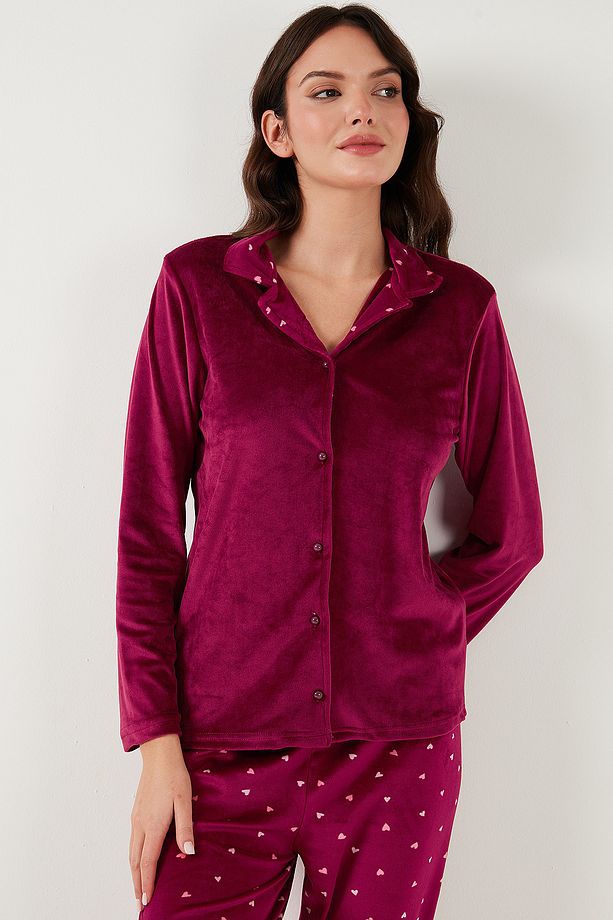 Regular Fit Desenli Parlak Kadife Pijama Takımı  PİJAMA TAKIMI 65713311 - 3