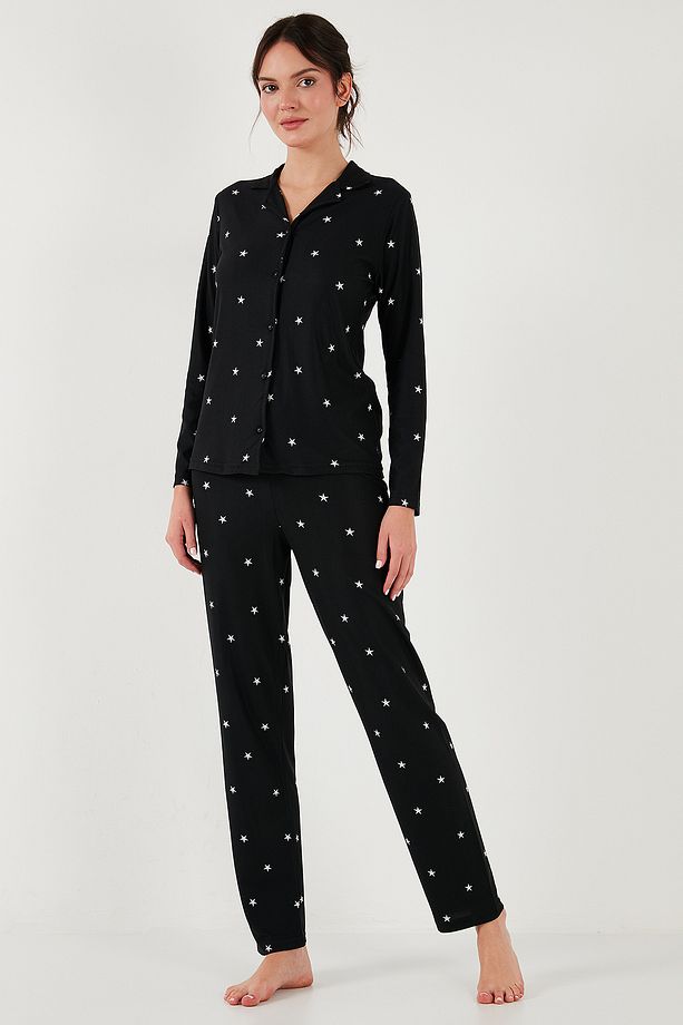 Streç Regular Fit Apaş Yaka Beli Lastikli Pijama Takımı Pijama Takımı 65720501 - 7