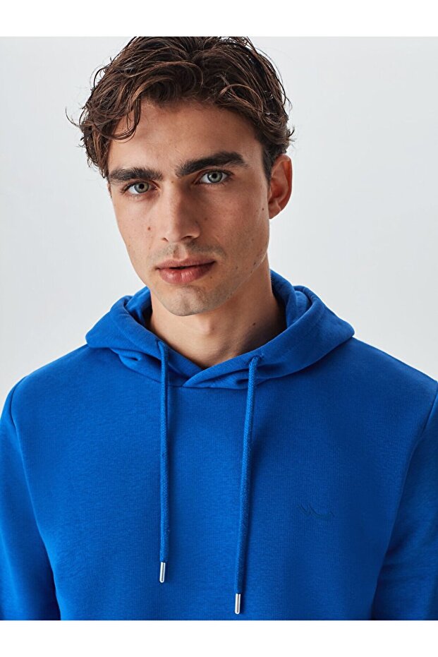 Kapüşonlu Mavi Sweatshırt - 4