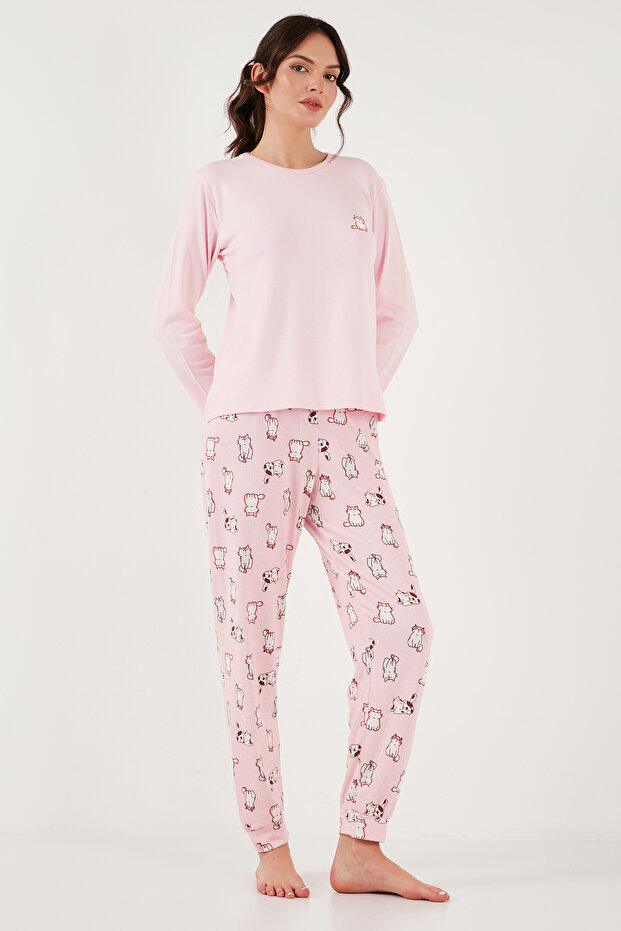Streç Regular Fit Beli Lastikli Bisiklet Yaka Pijama Takımı  PİJAMA TAKIMI 65714101 - 7