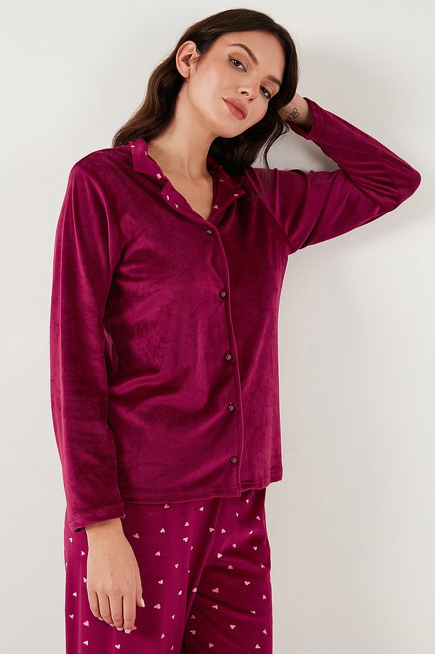 Regular Fit Desenli Parlak Kadife Pijama Takımı  PİJAMA TAKIMI 65713311 - 4
