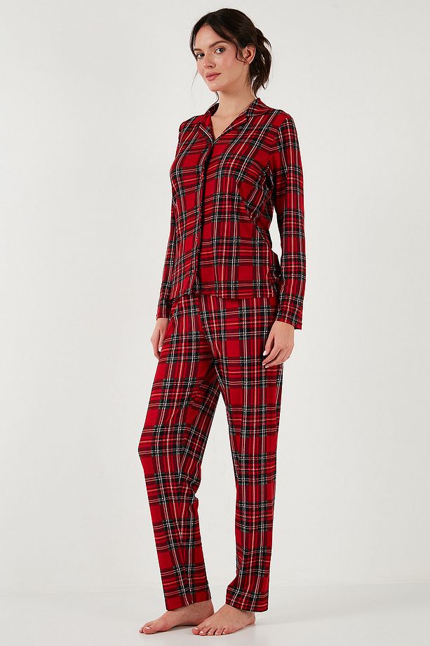 Streç Regular Fit Apaş Yaka Beli Lastikli Pijama Takımı Pijama Takımı 65720501 - 7