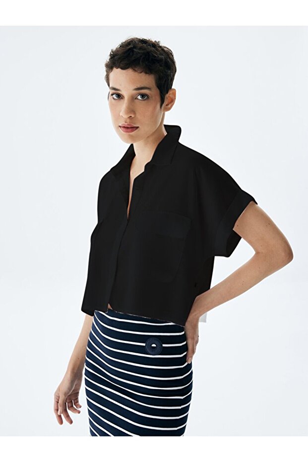 Basıc Kısa Kol Siyah Gömlek - 4