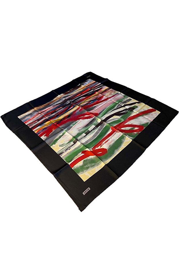 Black Red Mixed Pattern Tivil Silk Scarf 8808713 -911