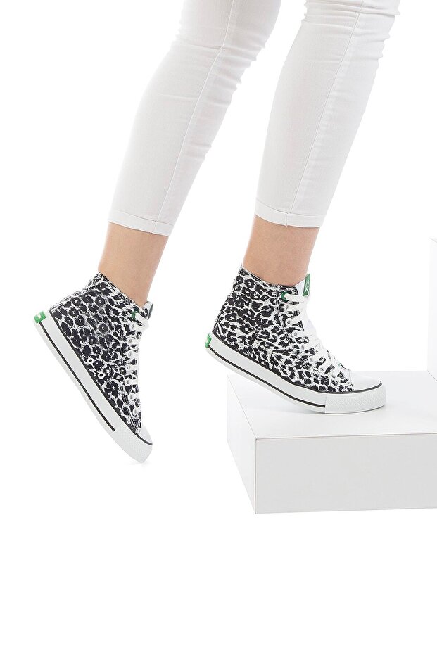 White Leopard Patterned Women's Sports Shoes Casual Sneaker 30190