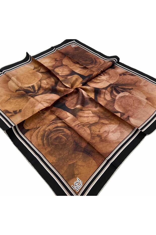 Coffee Tie Dye Patterned Tivil Silk Scarf 21354