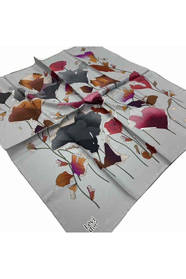 Gray Patterned Tivil Silk Scarf 21094