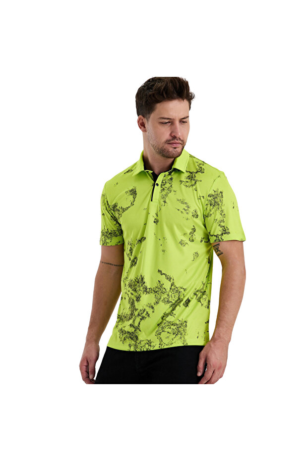 Shadow Patterned Sports Polo Collar Men's Short Sleeve T-Shirt