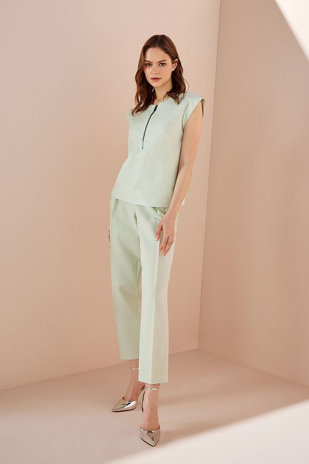 Fermuarlı Poplin Bluz - 1