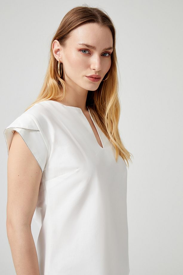 Kol Detaylı Poplin Bluz - 1