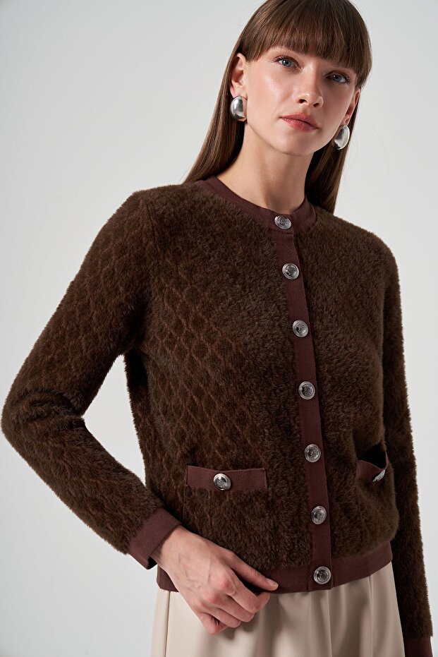 Nuss Knitwear Button Detail Short Cardigan 7001 Brown