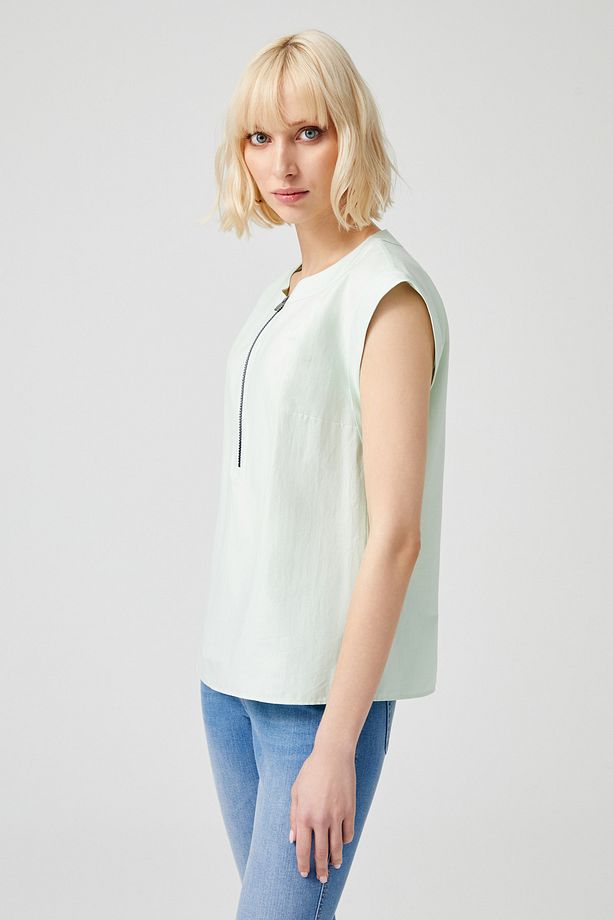 Fermuarlı Poplin Bluz - 4