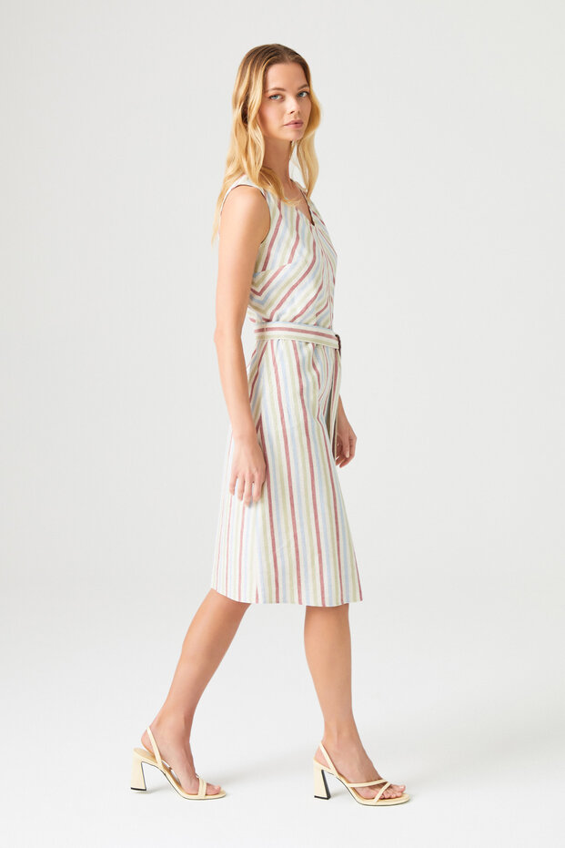 Çizgili Kolsuz Elbise - 3