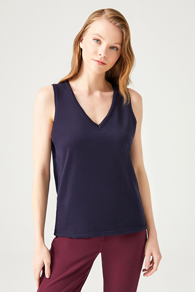 V Yaka Triko Bluz - 1