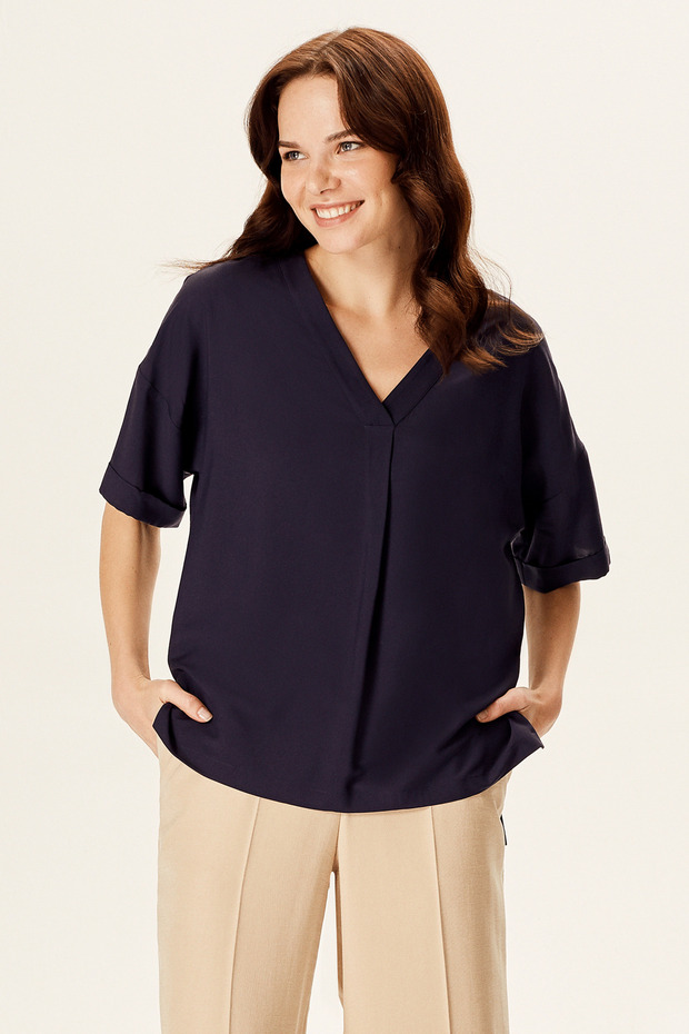 V Yaka Pileli Bluz - 1