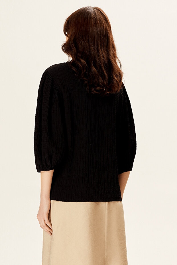 Balon Kollu Dökümlü Bluz - 3