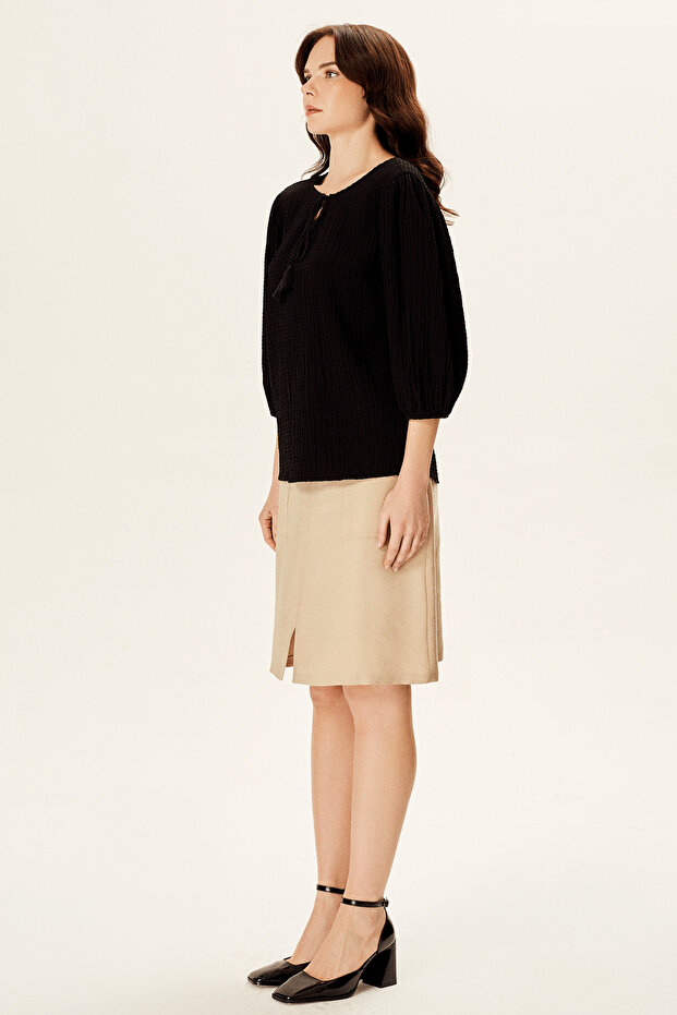 Balon Kollu Dökümlü Bluz - 2