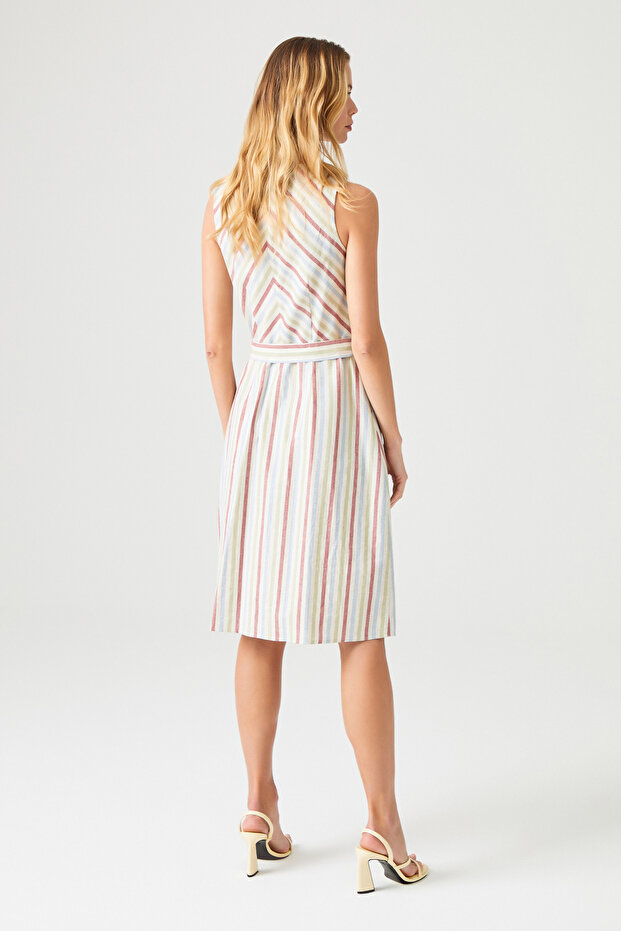 Çizgili Kolsuz Elbise - 4