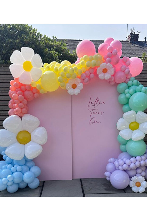 Macaron Colorful Balloon Chain Set with 105 Daisy Foil Balloons