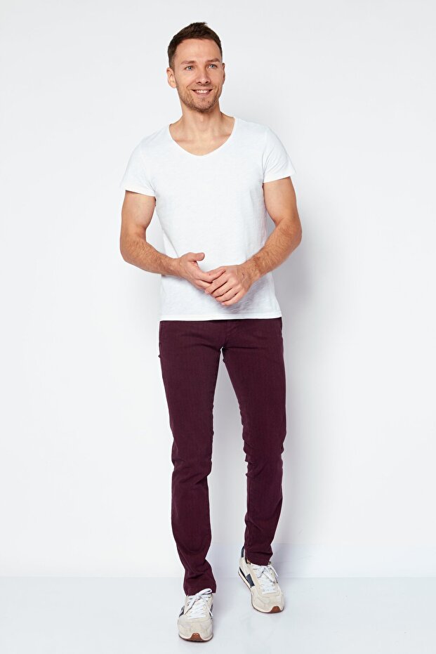 بنطال رجالي سادة بقصّة عادية، لون عنابي - 4