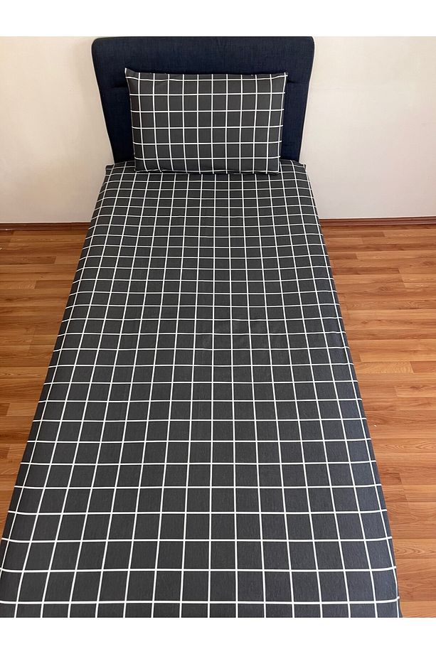 Fitted Lastikli Çarşaf Takımı (YASTIKLI) Tek Kişilik Çift Kişilik Ekose Antrasit - 5