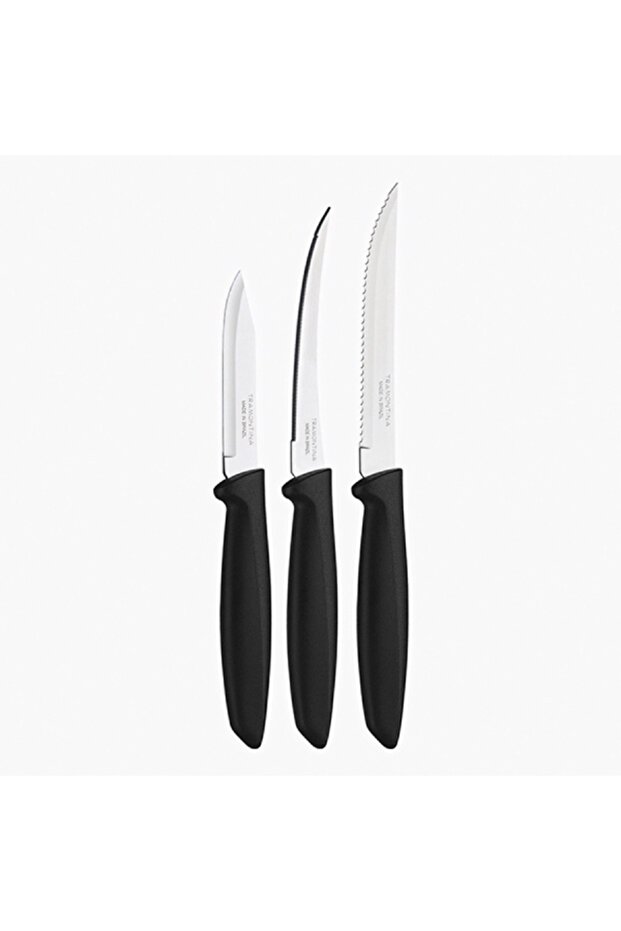 Plenus 3-Piece Knife Set with Stainless-Steel Blades and Black Polypropylene Handles
