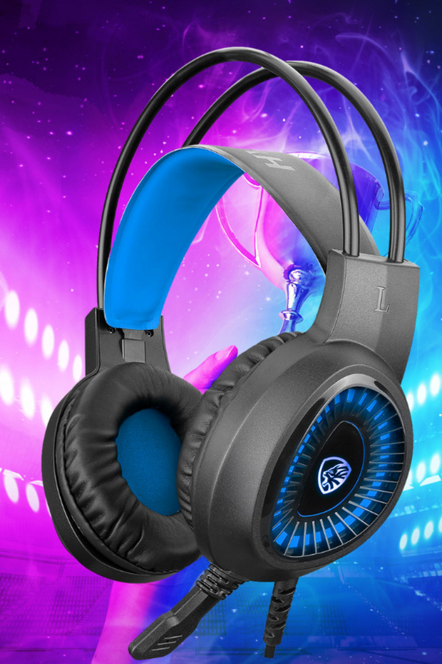 LEGEND Mavi 3,5mm Profesyonel Mavi Işıklı Gaming Oyuncu Mikrofonlu Kulaklık - 7