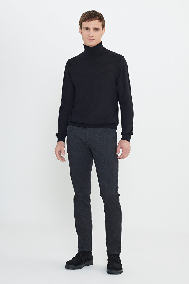 Erkek Siyah Slim Fit Dar Kesim Pamuklu Esnek Pantolon - 3