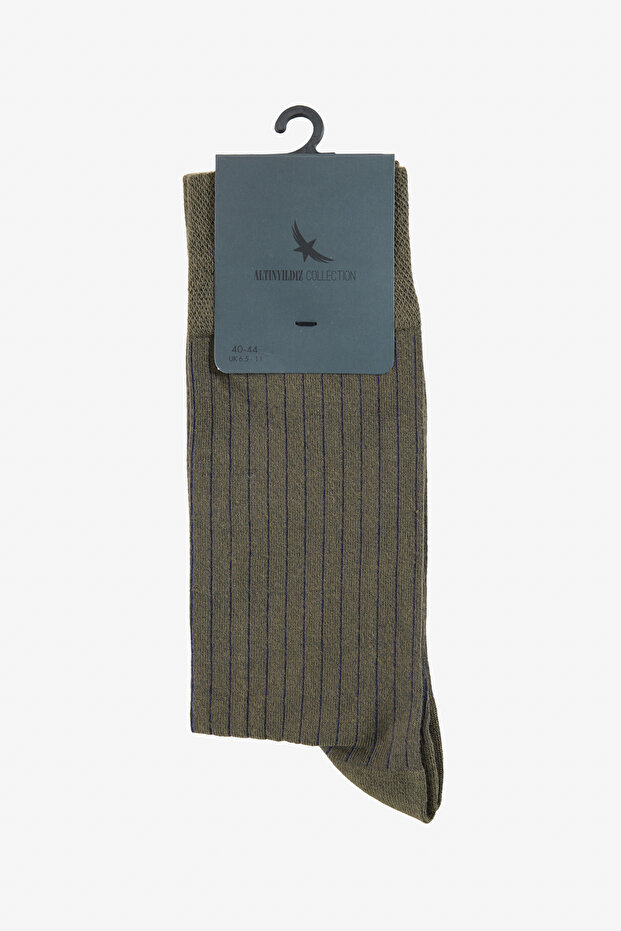 Men's Khaki-Navy Blue Patterned Single Socks