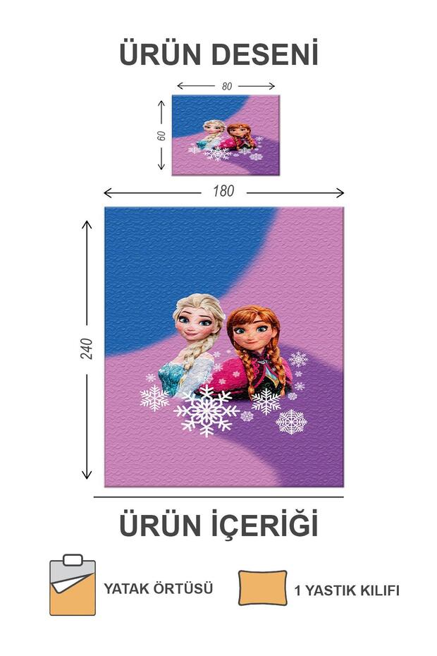 Kapitoneli Pamuk Dolgulu Kadife Kumaş Elsa Frozen Desenli Tek Kişilik Çocuk Genç Yatak Örtüsü Seti - 2