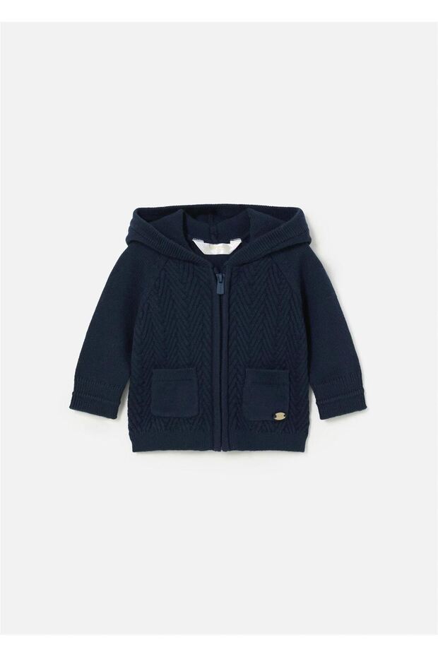Baby Boy Zippered Knitwear Cardigan Navy Blue 2309