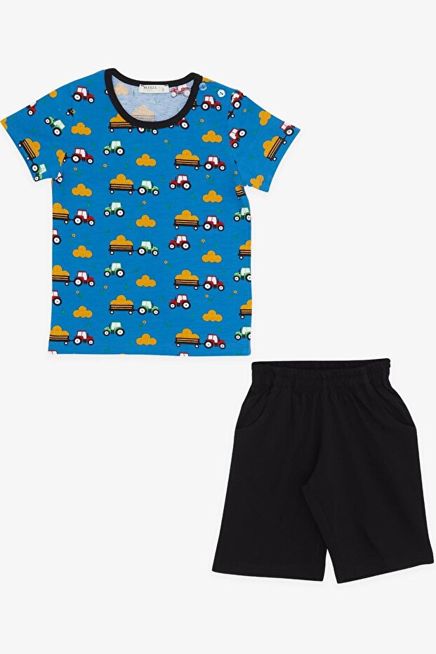 Girls & Boys Boy's Pajama Set with Shorts, Tractor Pattern, 1.5-5 Years, Blue