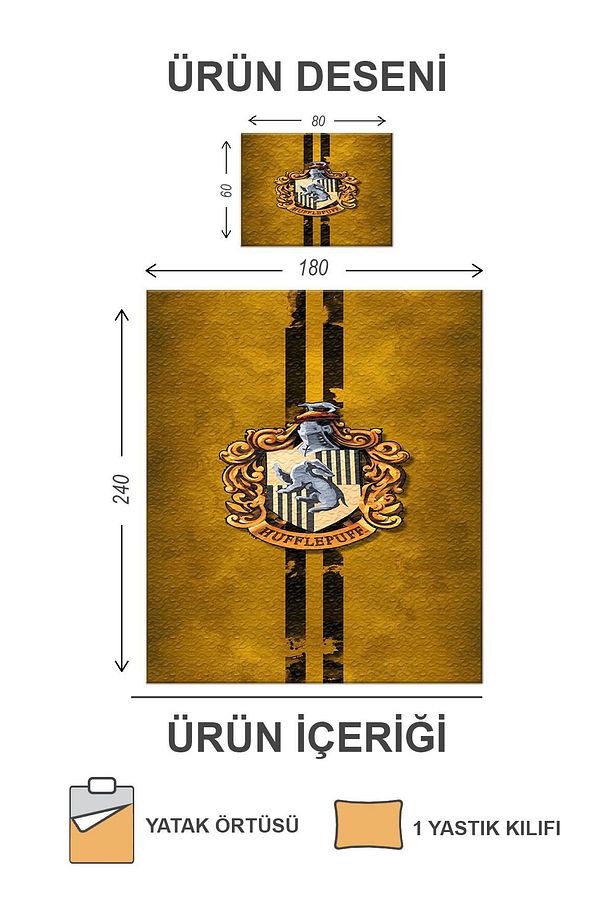 Kapitoneli Pamuk Dolgulu Kadife Kumaş HarryPotter Desenli Tek Kişilik Çocuk Genç Yatak Örtüsü Seti - 2