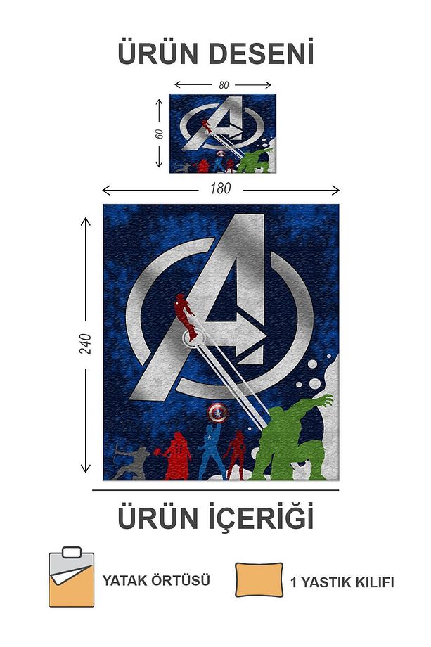 Kapitoneli Pamuk Dolgulu Kadife Kumaş Marvel Desenli Tek Kişilik Çocuk Genç Yatak Örtüsü Seti - 2