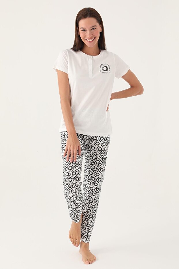 Women's Licensed 100% Cotton Single Jersey Woven Pajama Set with Pocket Detail