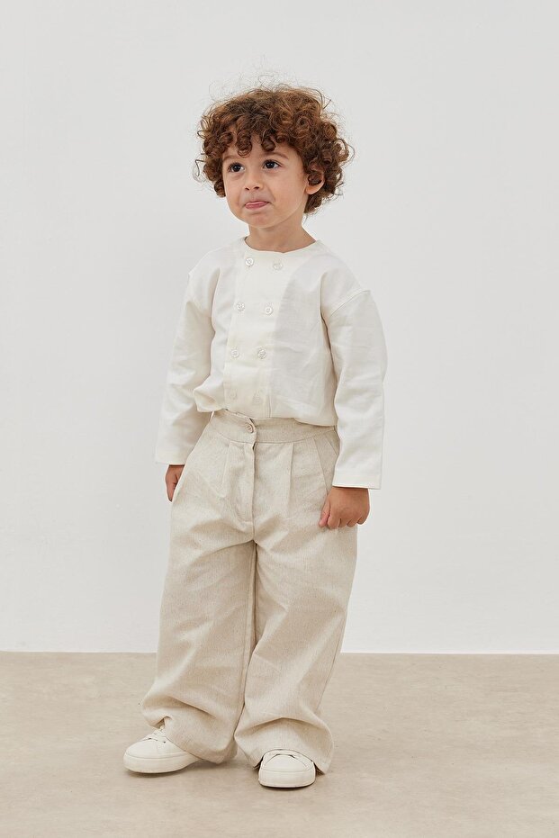 Bej Keten Palazzo Pantolon - 1