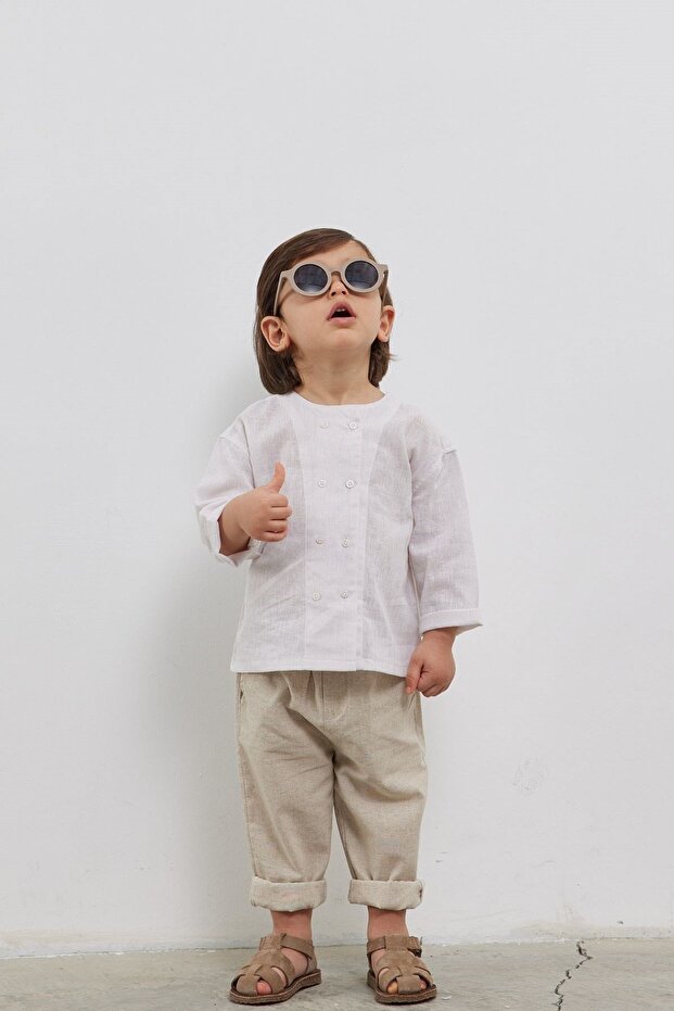 Bej Keten Pantolon - 3