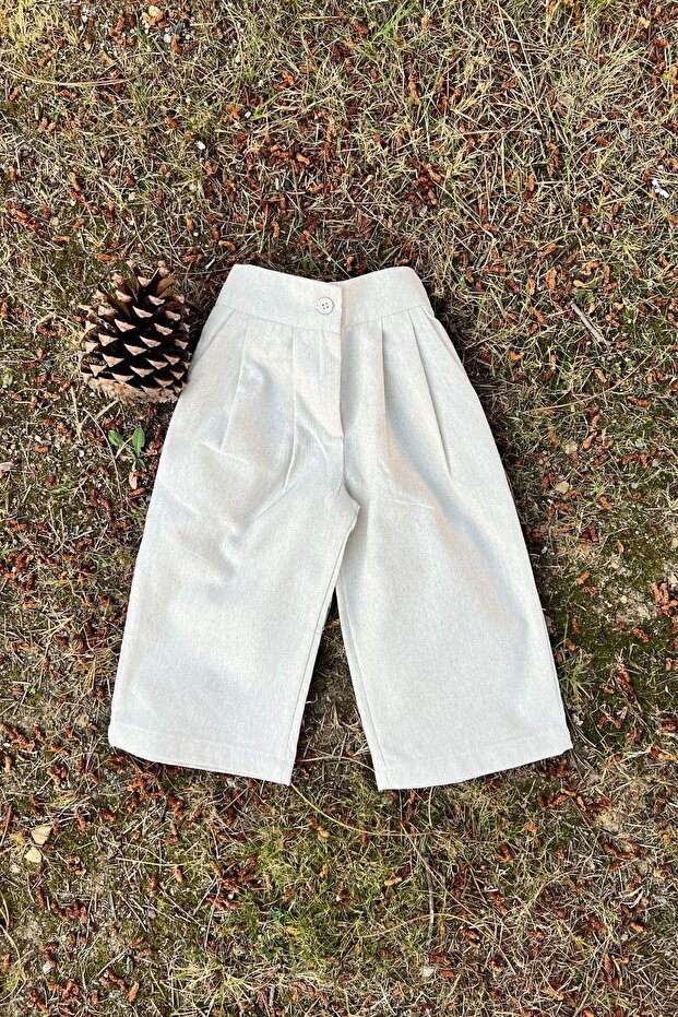 Bej Keten Palazzo Pantolon - 5